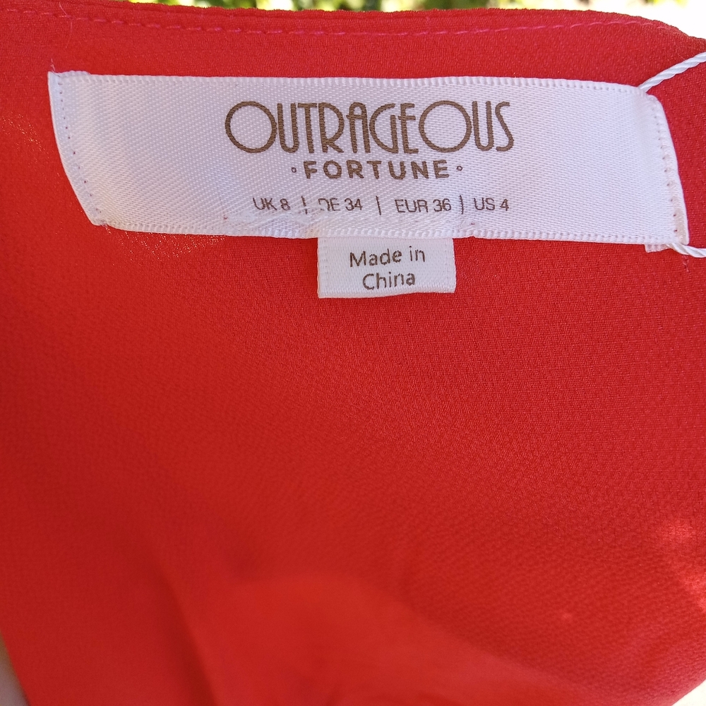 NWT ASOS Outrageous Fortune Neon Red/Orange Ruffle Wrap Dress Women's Size 4 - Picture 8 of 8
